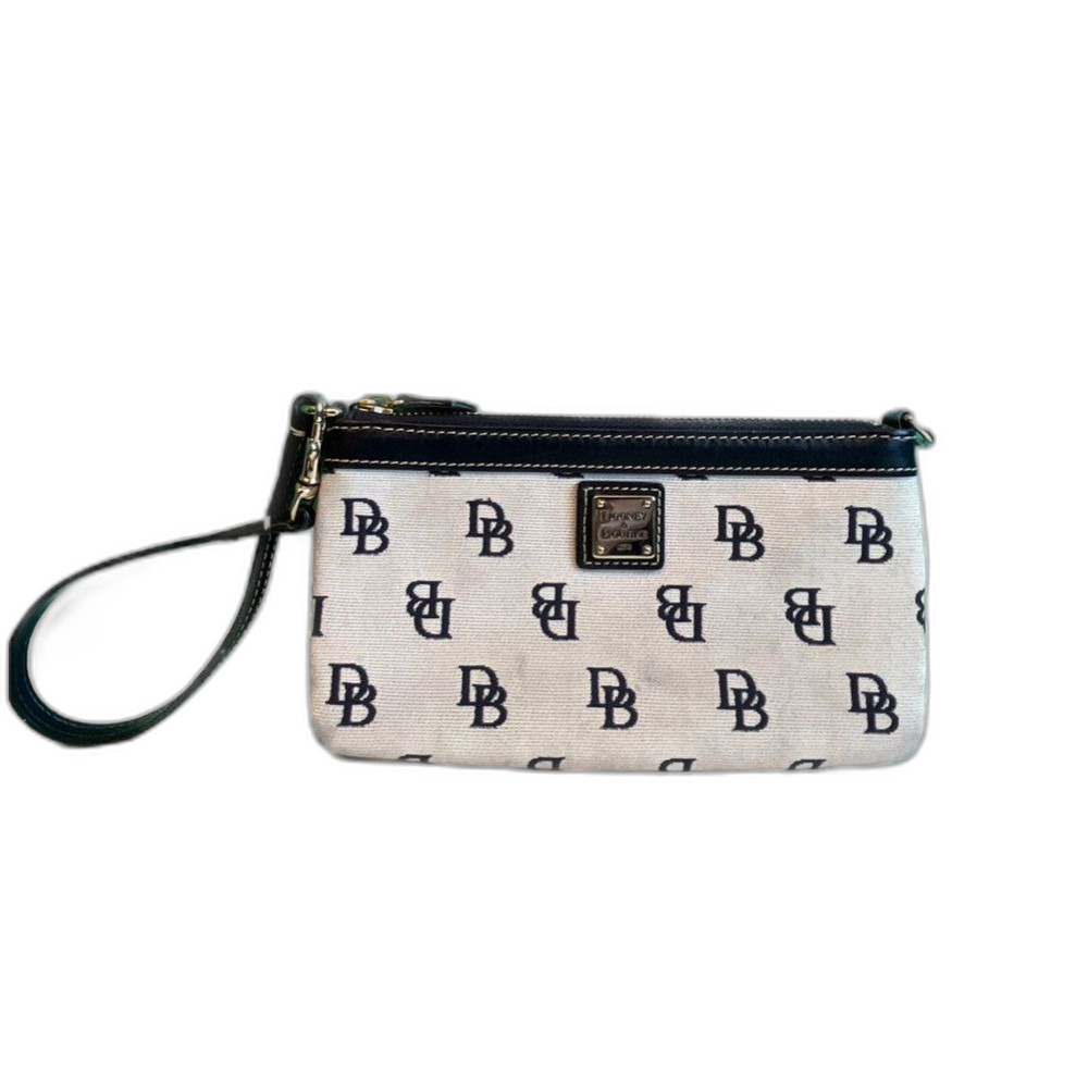 *SOLD**Dooney & Bourke Navy Blue and Cream Small Wristlet - Picture 1 of 4